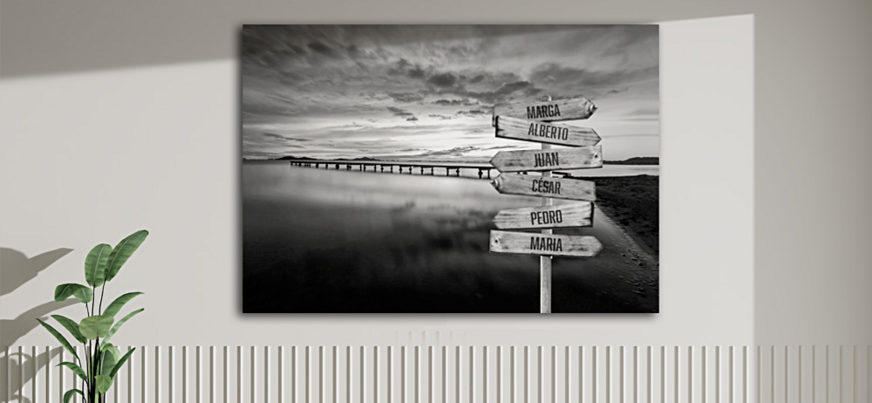 Cuadro personalizable  multinombres imagen en blanco y negro en ambiente